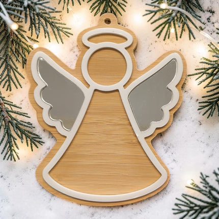 Bamboo & Acrylic Angel With Silver Wings Christmas Tree Decoration