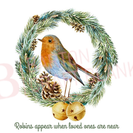 Robin Christmas Wreath With Bells UVDTF