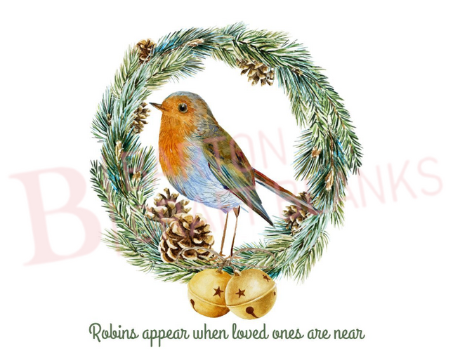 Robin Christmas Wreath With Bells UVDTF