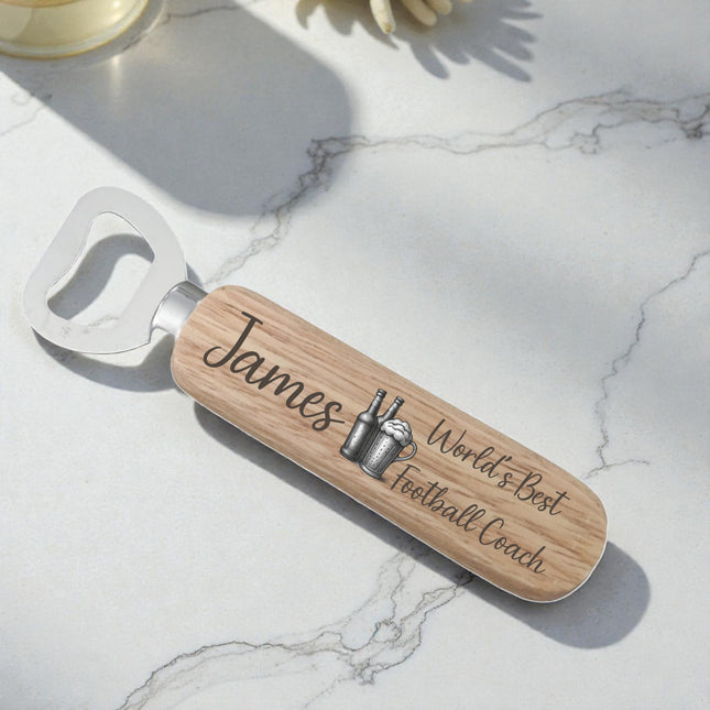 Engraved World's Best Football Coach Wooden Handle Bottle Opener