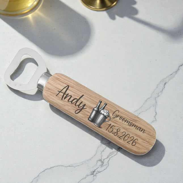Engraved Groomsman Personalised Wooden Handle Bottle Opener