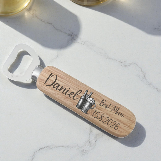 Engraved Best Man Personalised Wooden Handle Bottle Opener
