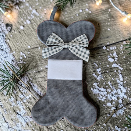 Pet Christmas Stocking Grey Bone With Bow
