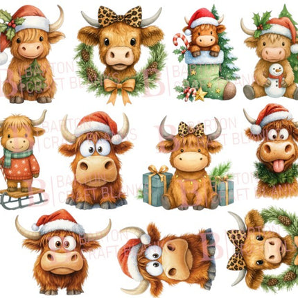 Christmas Highland Cows 1/4 Meter Gang Sheet UVDTF
