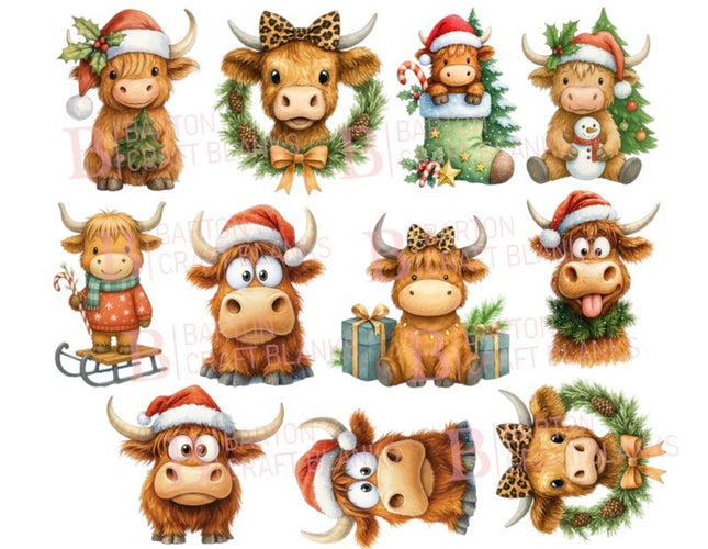 Christmas Highland Cows 1/4 Meter Gang Sheet UVDTF