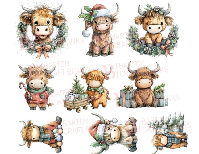 Christmas Highland Cows 1/4 Meter Gang Sheet UVDTF