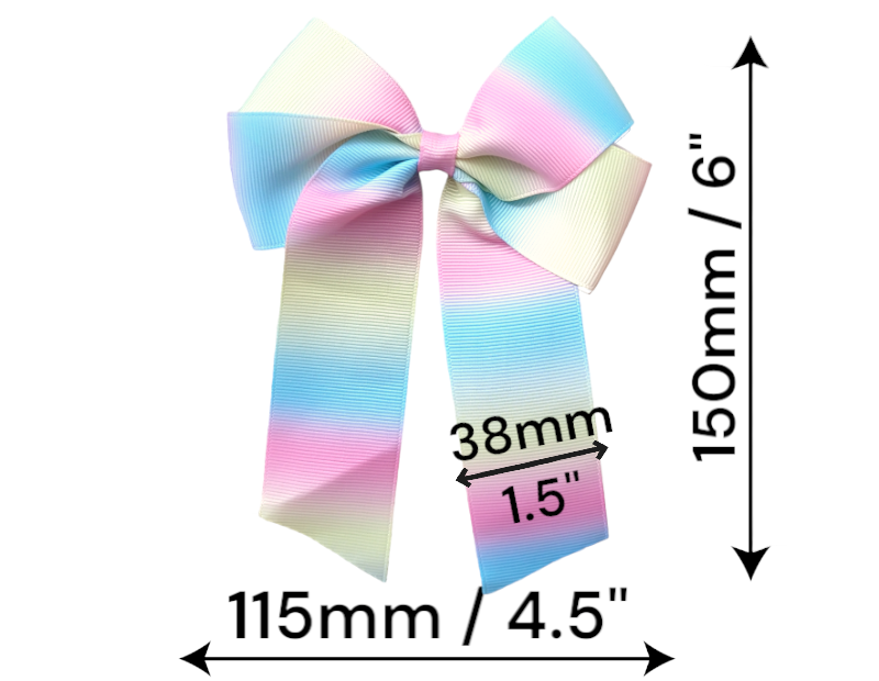 Pastel Rainbow Hair Bow 6" long