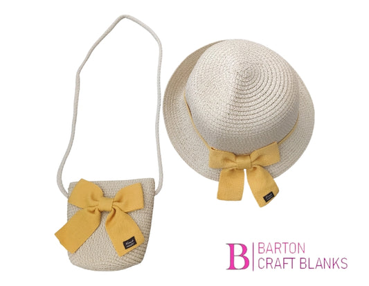 Girls Hat & Matching Bag Yellow Bow