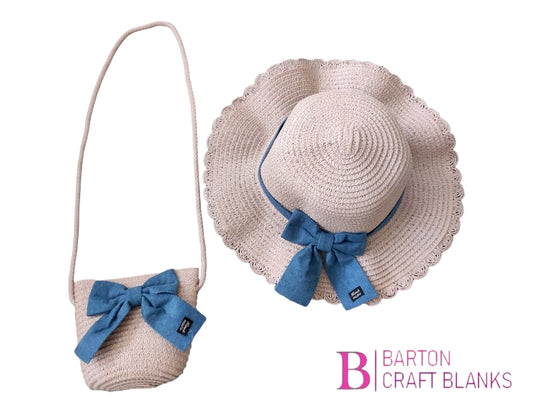 Girls Pink Straw Hat & Matching Bag