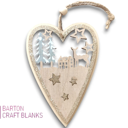 Wooden Christmas Scene Heart Decoration