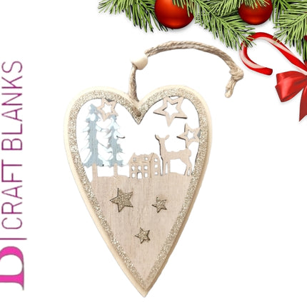 Wooden Christmas Scene Heart Decoration