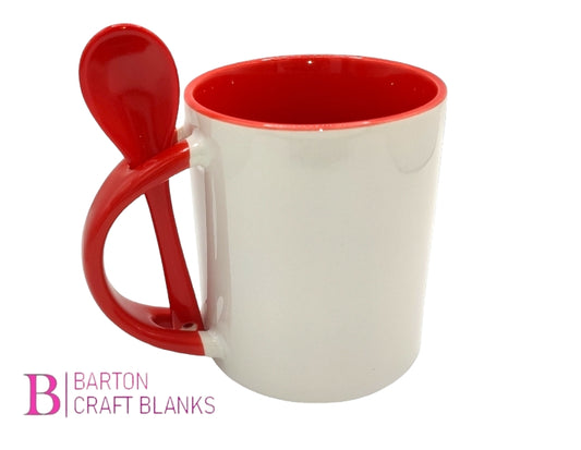 Red Handle & Inner Sublimation Mug With Spoon