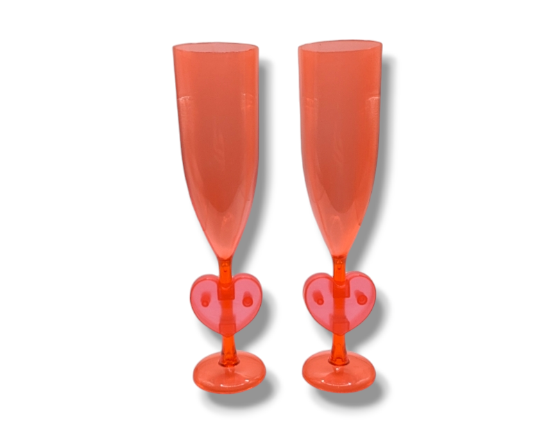 2 x Red Heart Valentine's flutes