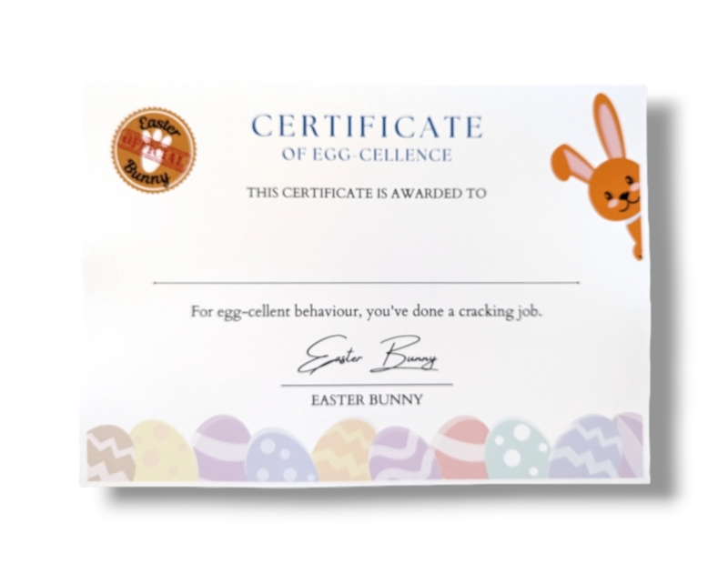 Easter Bunny Certificate Of Egg-cellence