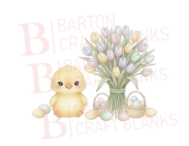 Easter Chick With Tulips UVDTF
