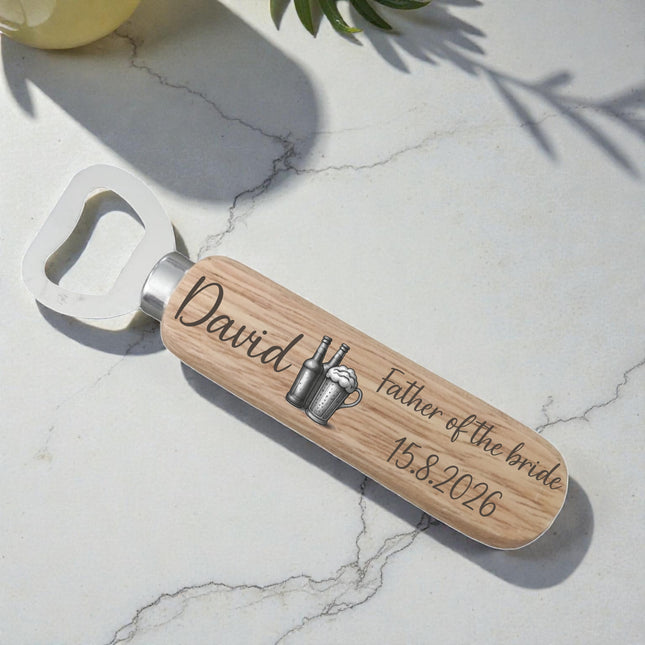 Engraved Father Of The Bride Personalised Wooden Handle Bottle Opener