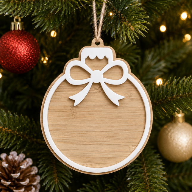 Bamboo & Acrylic Bow Bauble Christmas Tree Decoration