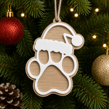 Bamboo & Acrylic Pet Paw Print Christmas Tree Decoration
