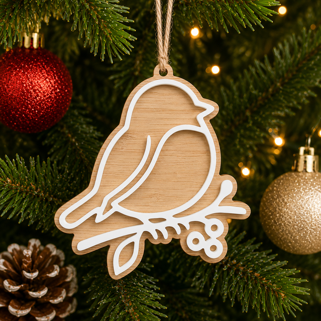 Bamboo & Acrylic Robin Christmas Tree Decoration