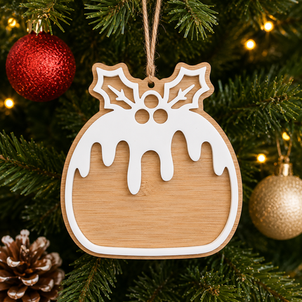 Bamboo & Acrylic Christmas Pudding Christmas Tree Decoration