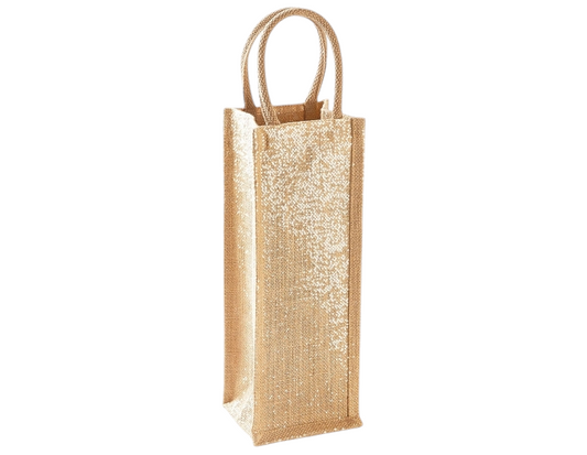 Gold Shimmer Jute Bottle Bag