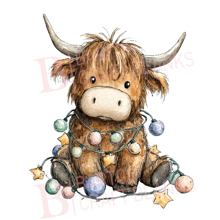 Christmas Highland Cow With Lights UVDTF