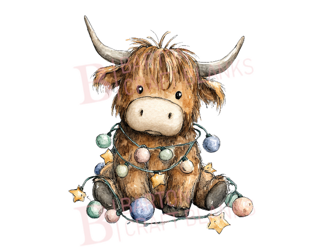 Christmas Highland Cow With Lights UVDTF