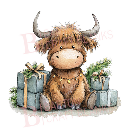 Christmas Highland Cow UVDTF