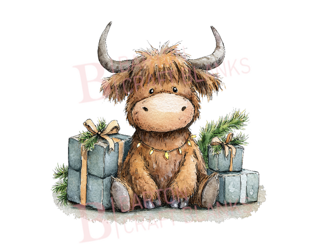 Christmas Highland Cow UVDTF