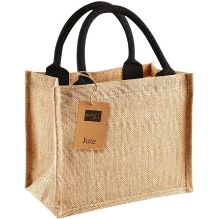 Jute Mini Gift Bag Natural With Black Handles (W412)