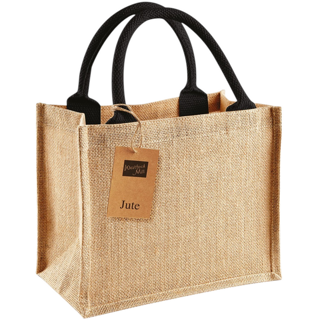 Jute Mini Gift Bag Natural With Black Handles (W412)