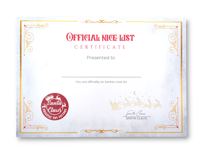 Nice List Christmas Certificate Classic design