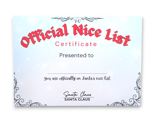 Nice List Christmas Certificate Snowflake design