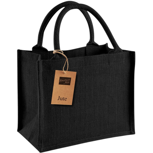 Jute Mini Gift Bag Black With Black Handles (W412)