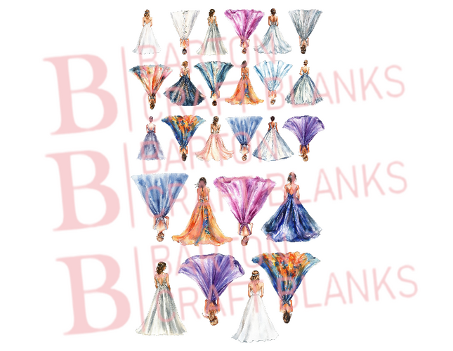 Prom Girl Dresses 50cm UVDTF Gang Sheet