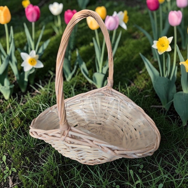 Oval White Washed Open Wicker Basket