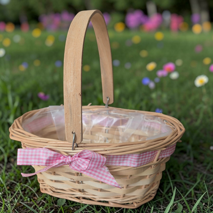 Pink Gingham Ribbon Wicker Basket