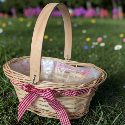 Red Gingham Ribbon Wicker Basket