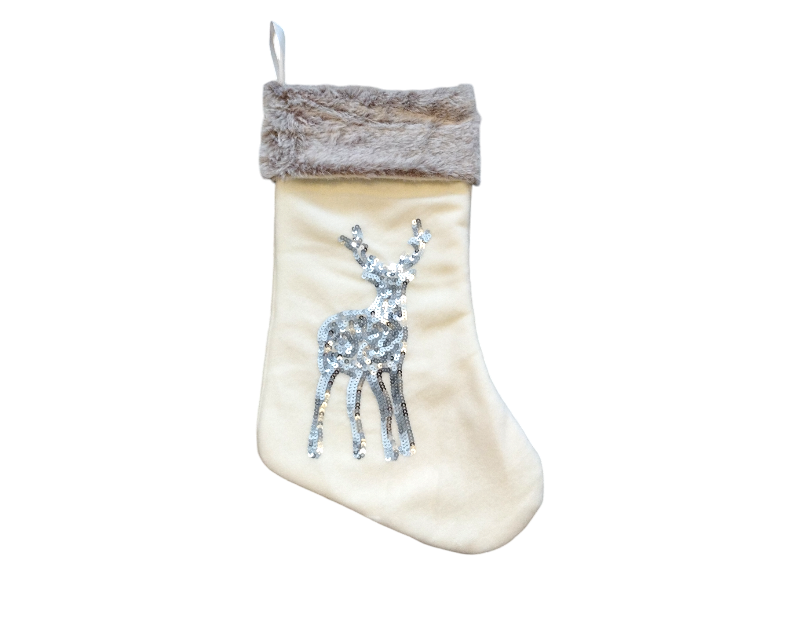 Sequin Faux Fur Reindeer Stocking