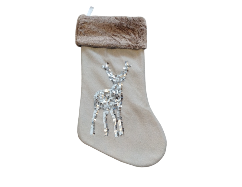 Sequin Faux Fur Reindeer Stocking