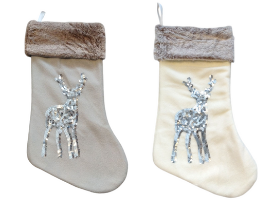 Sequin Faux Fur Reindeer Stocking