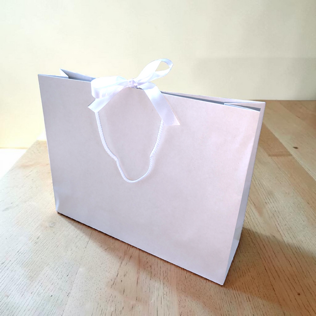 Antique Off White Paper Gift Bag With Rope Handles & Ribbon