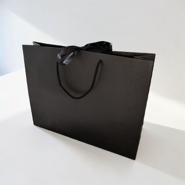 Antique Black Paper Gift Bag With Rope Handles & Ribbon