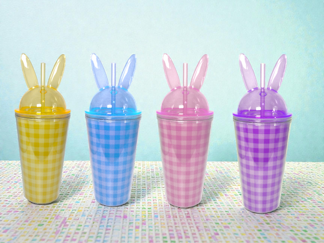 Easter Gingham Bunny Cup With Straw