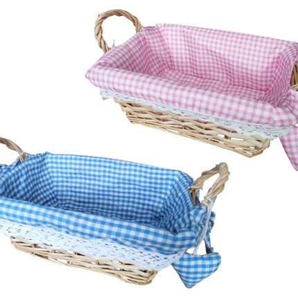 Pink / Blue Gingham Easter Wicker Basket