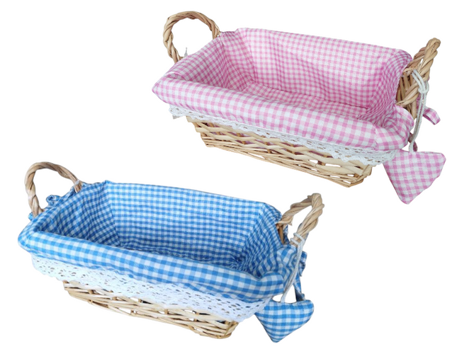 Pink / Blue Gingham Easter Wicker Basket