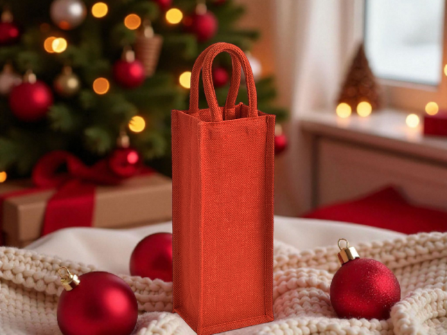 Red Jute Bottle Bag