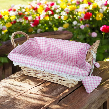 Pink / Blue Gingham Easter Wicker Basket