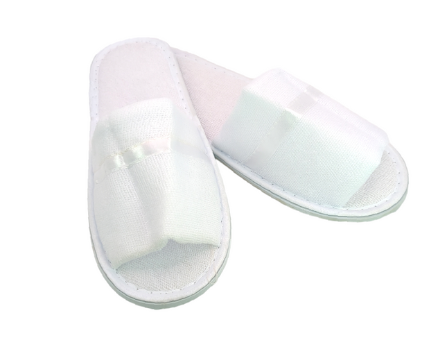 White Open Toe Spa Slippers