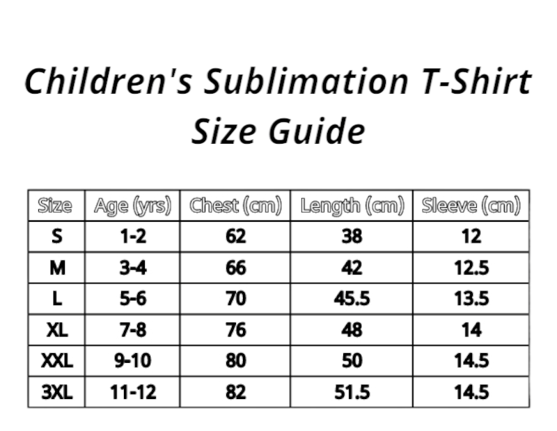 Children's Sublimation T-Shirt 100% Polyester